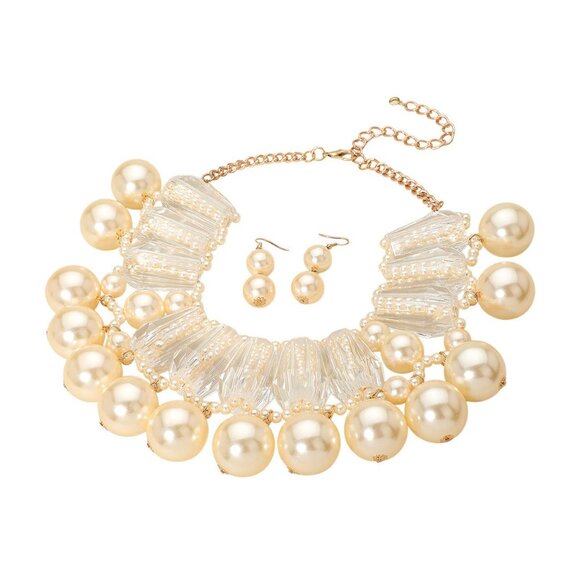 Tigerstars Cream Chunky Celluloid Acetate Bar Pearl Statement Necklace - Picture 2 of 2